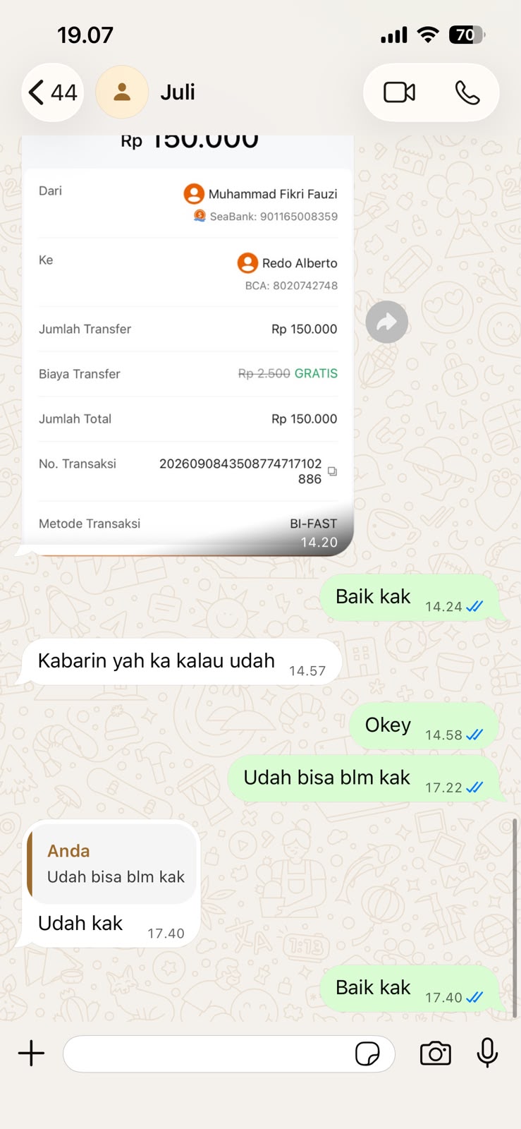 Testimoni pelanggan Juli